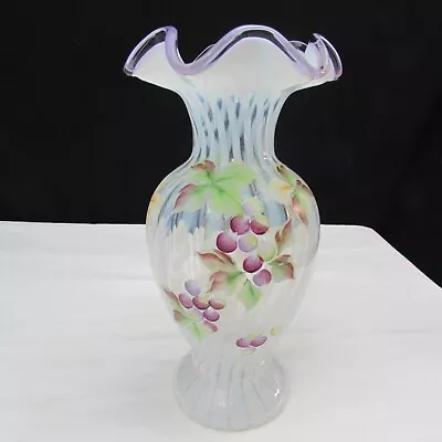 Buy Fenton French Opalescent Spiral Optic Grape Arbor Hand Painted Vase 2004 W77 • 142.08£