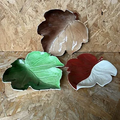 Buy 3 X Vintage Royal Winton & Carlton Ware Pottery Leaf Dish - Brown Green Red • 11.99£