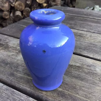 Buy Old Vintage Cornflower Blue Glazed Stoneware Furniture Polish Bottle Posy Vase • 15£