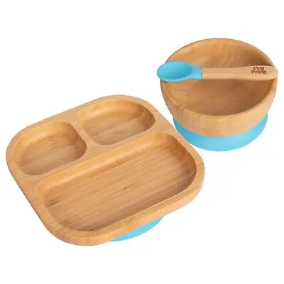 Buy Children's Bamboo Plate Bowl Dinner Set With Stay Put Suction Cups & Soft Spoon • 21£