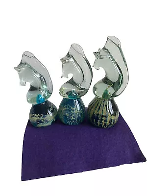 Buy Medina Glass Signed Sea Horses Graduated Sizes 16 To 18 Cm Malta Blue Green Good • 18.95£
