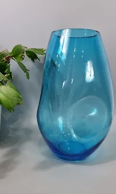 Buy Vintage Style Dimple Glass Vase Retro Blue 7in Tall Interior Design Mcm • 22.99£