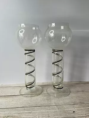Buy Pair Vintage, Antique Glass Floating Candle Holders, Globe, Spiral Hollow Stem • 34£