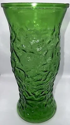 Buy Vintage Hoosier Green Glass Crackle Textured Flower Vase Size 10 • 14.17£