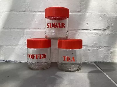 Buy Vintage Glass Sugar, Tea & Coffee Canisters Jars Storage - Red Retro 70s / 80s • 15£