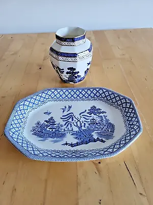 Buy Booths Real Old Willow Blue, White And Gold Pot And J&G Meakin Plate • 10£