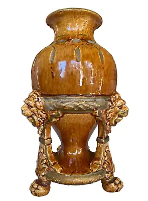 Buy Majolica Lions Mask 8  Tripod Bud Vase / Christopher Dresser Late 19th Century • 95.32£