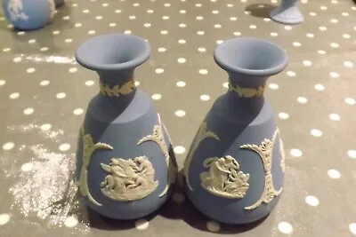 Buy Two Blue Wedgwood Jasperware China Vases Classical Gods 12cms By 7cms • 29.99£