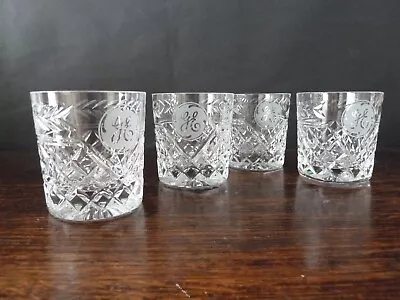 Buy 4 Stuart Crystal Cheltenham Cut Whisky Tumblers  Glasses With Monogram H8,3cm • 49£