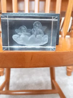 Buy Laser Etched Glass Paperweight Cherubs Angels New In Box • 7.99£