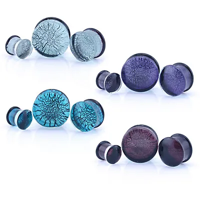 Buy Ear Plugs Dichroic Glass Pyrex Crackle - Blue/Aqua, Pink, Purple & Clear/Silver • 3.49£