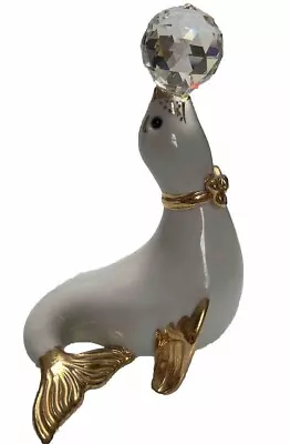 Buy CAPODIMONTE RICHARD GINORI Gold Porcelain Seal Figurine Swarovski Crystal Ball • 20£