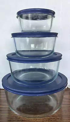 Buy Set Of 4 Pyrex Glass Food Storage Bowls With Lids 4 Dark Blue • 23.71£