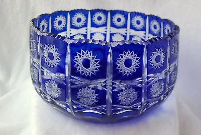 Buy Vintage Czech Bohemian Cobalt Blue Cut To Clear Lead Crystal Glass Bowl - RARE • 181.87£