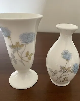 Buy Wedgwood Vintage Bone China Small Vases Ice Rose White & Pale Blue • 7.50£