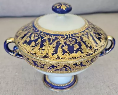 Buy Antique Nippon Gold Cobalt Blue Covered Teacup Soup Bowl Jeweled Moriage Set • 119.15£