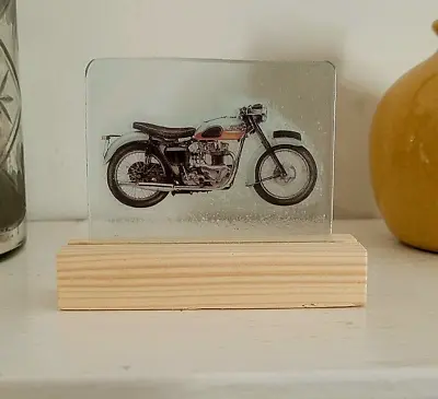Buy Stained Glass Triumph Bonneville Classic Motorbike Sun Catcher & Display Base • 29£