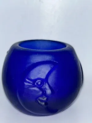 Buy Cobalt Blue Round Votive Tea Light Candle Holder Thick Glass Smiling Moon • 9.90£