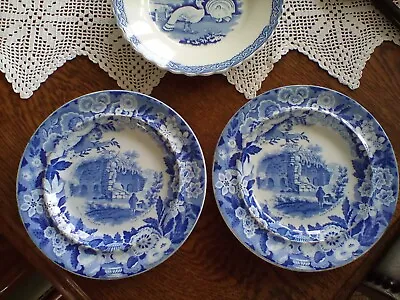 Buy 2 Antique Pottery Pearlware Don Pottery Italian Views Blue White Transferware • 60£