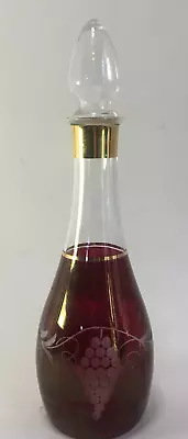 Buy Bohemian Glass Ruby Decanter Grapes Red Genie Bottle Etched Czechoslovakia • 28.45£