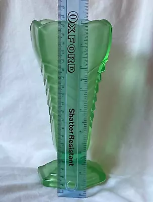 Buy DAVIDSON Frosted GREEN 'CHEVRON' VASE Glass LARGE 20cm Vintage/Antique Vgc • 4.95£