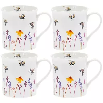 Buy Set Of 4 Fine China Mugs Tea Coffee Cups Gift Boxed Bees Floral Fuji Art Design • 18.99£