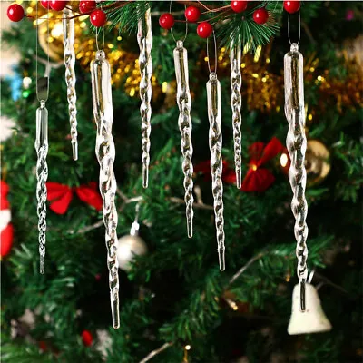 Buy 12 Clear Glass Icicle Christmas Tree Drop Ornaments Pendant Xmas Wedding Decor • 3.49£