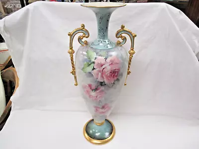 Buy Antique Lenox American Belleek Hand Painted Roses Handled 18  Tall Vase WOW! • 1,326.11£