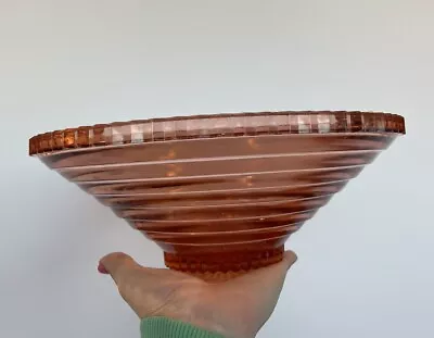 Buy Vintage Art Deco Pink Glass Fruit Bowl Dish Stepped • 10£