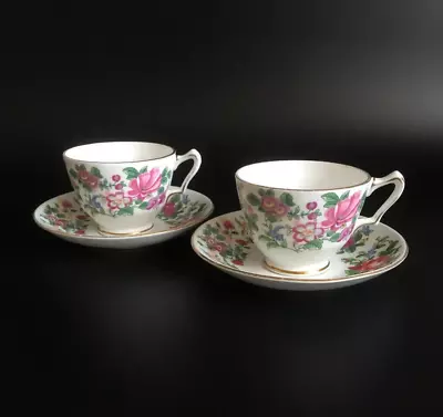 Buy Vintage 1910's Crown Staffordshire 1000 Flowers Pattern Tea Cups & Saucers X 2 • 39.99£