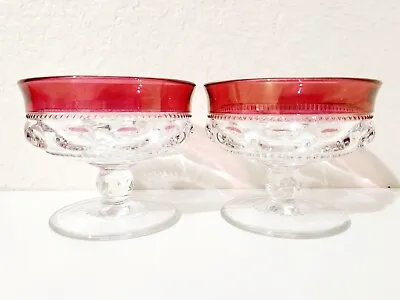 Buy Vintage Set Of 2 Kings Crown Thumbprint Ruby Red Flash Candle Stick Holders • 18.86£
