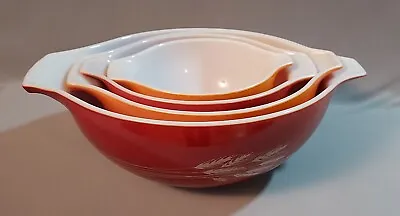 Buy Pyrex - Set Of 4 Nesting Bowls With Dual Handles - Autumn Harvest Design - EUC • 123.51£