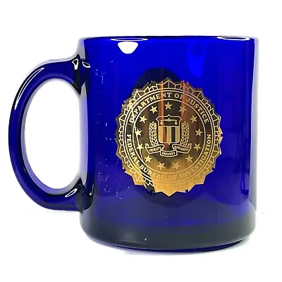 Buy FBI Glass Mug Cobalt Blue Gold Medallion DOJ Coffee Tea Made In USA Government • 24.07£