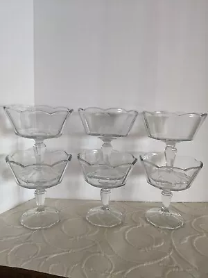 Buy 6 Vtg EAPG Pressed Clear Glass 8 Panel Scalloped Edge Compote Glasses 5”H • 28.35£