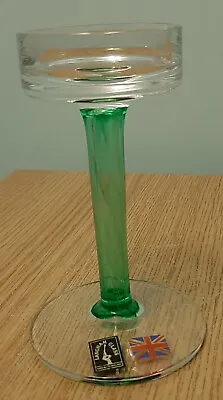 Buy Langham Glass Candle Stick Clear & Green Glass Signed England • 6£