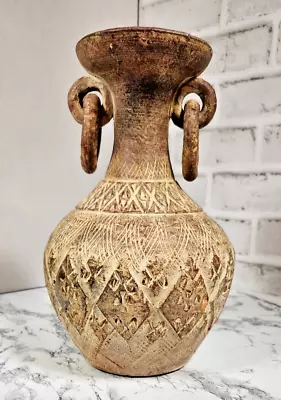 Buy VTG Red Clay Tribal Vase W/ Rings Latin America Pottery Etched Mid Century • 41.27£