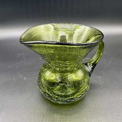 Buy Green Crackle Glass Vintage Art Glass Mini Pitcher Vase 4.25  Rainbow • 6.59£