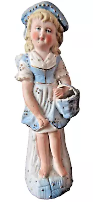 Buy Antique Figurine SPILL VASE  Girl In Blue  Bisque 16 Cm, HEUBACH? Germany, C1900 • 3.95£