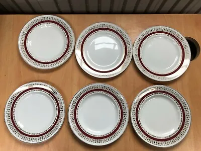 Buy Alfred Meakin England Glo-white Ironstone 6 X Luncheon Plates – Maroon And Gold • 8.99£