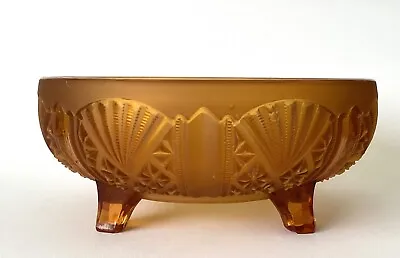 Buy Art Deco Amber Coloured Frosted Glass Footed Bowl • 20£