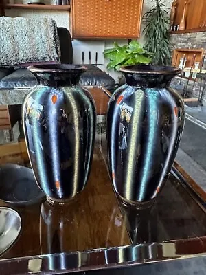 Buy Pair Of Vintage 1950s West German Pottery Vases - Striped Glaze • 30£