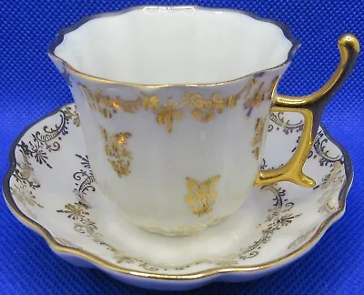 Buy Limoges Demitasse Cup & Saucer Set Porcelain White With Floral Gold Trim France • 47.99£