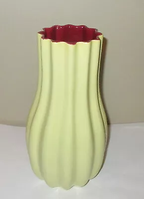 Buy Vtg Catalina Pottery California Vase Ribbed Curved Yellow And Maroon 8.5  Tall • 67.12£