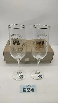 Buy Vintage Bohemia Crystal Glasses Bride & Groom Print Wedding Gift. Boxed • 11.69£