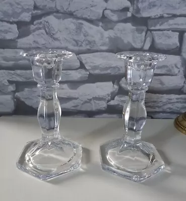 Buy VINTAGE !!! SET Of 2 - CLEAR CUT GLASS / CRYSTAL Candle Holder Size: 15 X 9,5cm • 15.99£