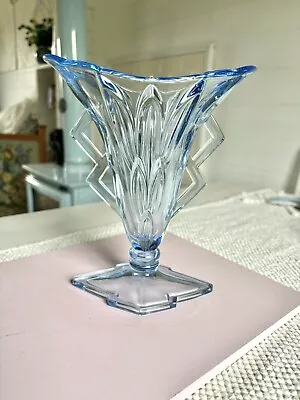 Buy Vintage Art Deco 1930s Blue Glass Vase By Stolzle Of Czechoslovakia • 22£