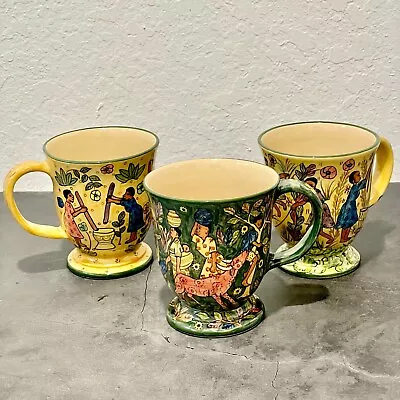 Buy Vintage Ceramic HandPainted African Art Coffee Mugs Set Of 3 Signed Edward • 26.51£