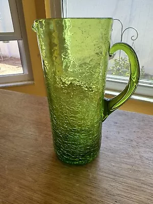 Buy Vintage Green Crackle Glass 7.5” Cylindrical Pitcher W/Handle • 18.97£