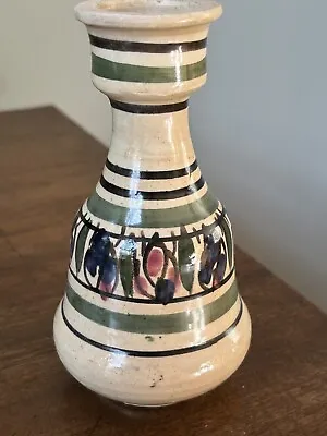 Buy VINTAGE Moroccan Green And White Striped Pottery Glazed Pottery Vase 15cm • 15£