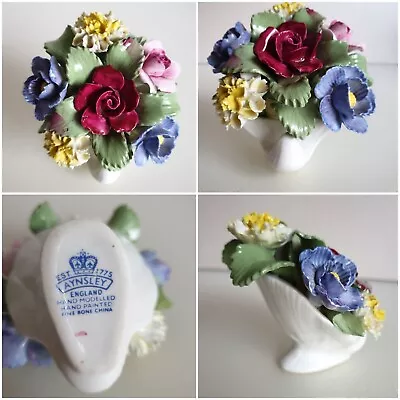 Buy Vintage AYNSLEY Fine Bone China Flower Posy Bouquet Shell Shaped Pot Hand Made • 10.90£